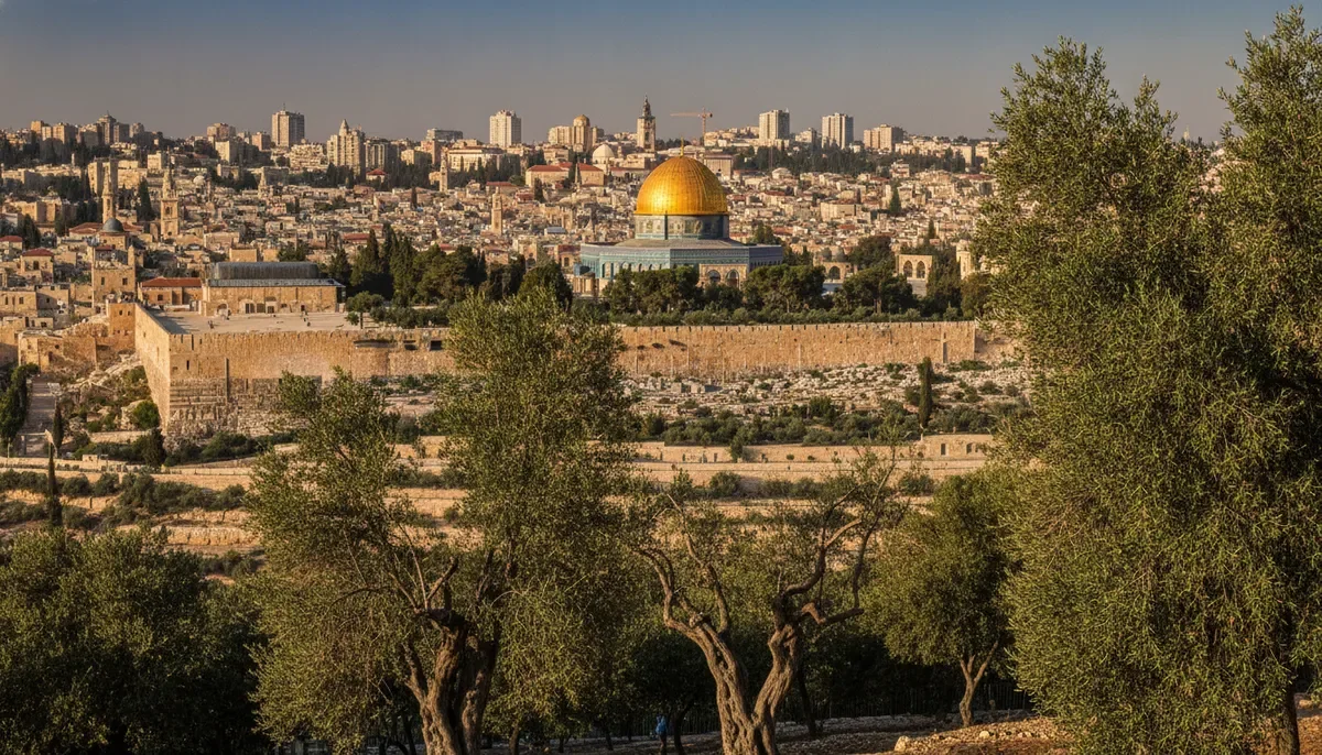 נוף פנורמי של העיר העתיקה בירושלים בשקיעה